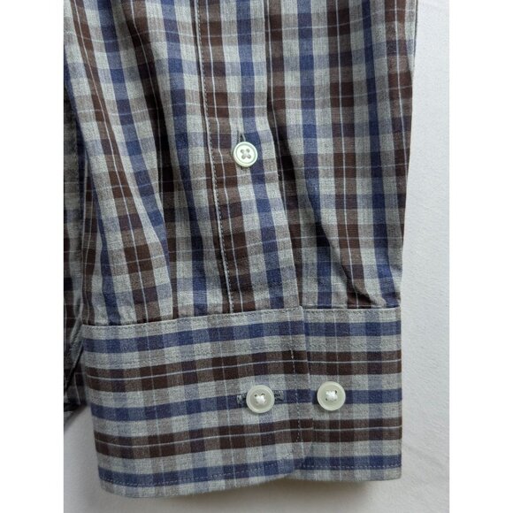 Tie Bar Trim Fit Blue Brown Plaid Button-Down Shirt Mens Small long Sleeve NWT - Picture 10 of 13